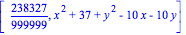 [238327/999999, x^2+37+y^2-10*x-10*y]